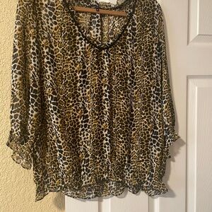Violet & Claire Leopard Print Sheer Blouse - Brown/Black